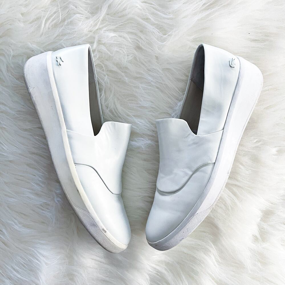 Lacoste Rochelle White Leather Slip On Platform Sneakers Loafers Preppy Sporty